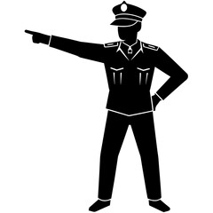 Black silhouette police officer directing traffic control