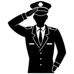 Black silhouette police officer saluting uniform