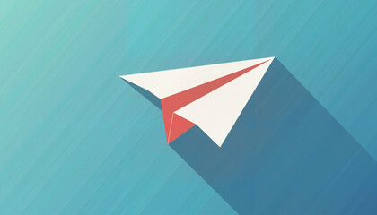 Naklejka premium Paper airplane flying on a blue background 