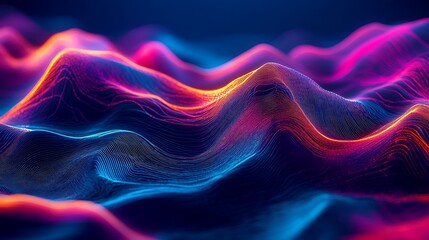 Fototapeta premium Abstract Digital Art With Flowing Waves Of Neon Light image photo