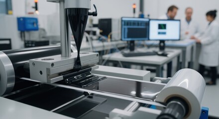 Research facility production line applying graphene ink via slotdie coating to develop highperformance flexible supercapacitor electrodes.