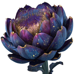 creative fantasy-style artichoke with deep purple and green
