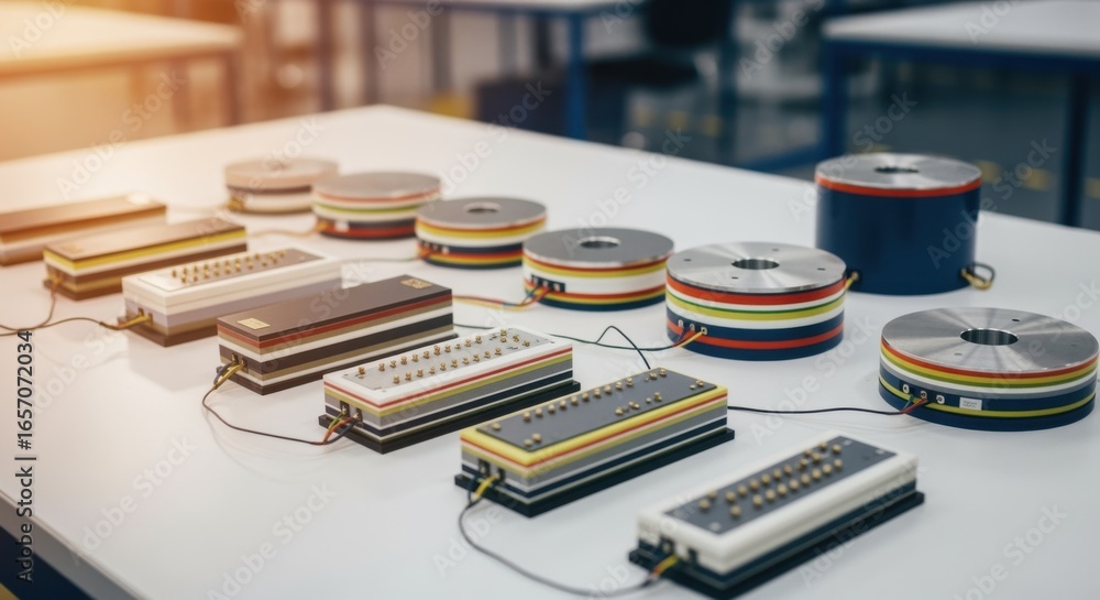 Poster laminated underwater acoustic modem transducer components arranged systematically after quality cont