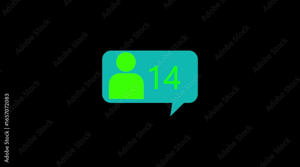 Poster green followers or friend requests counter going from 1 to 17 +. .man icon counting animated on a bl
