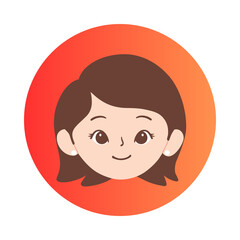 Cute cartoon girl face with brown hair isolated on transparent background