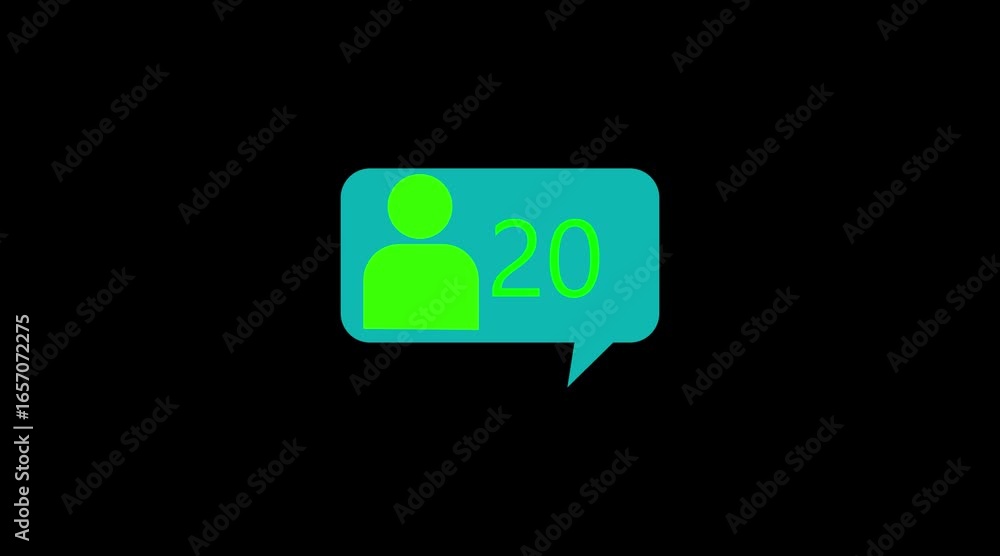Poster green followers or friend requests counter going from 1 to 22 +. .man icon counting animated on a bl