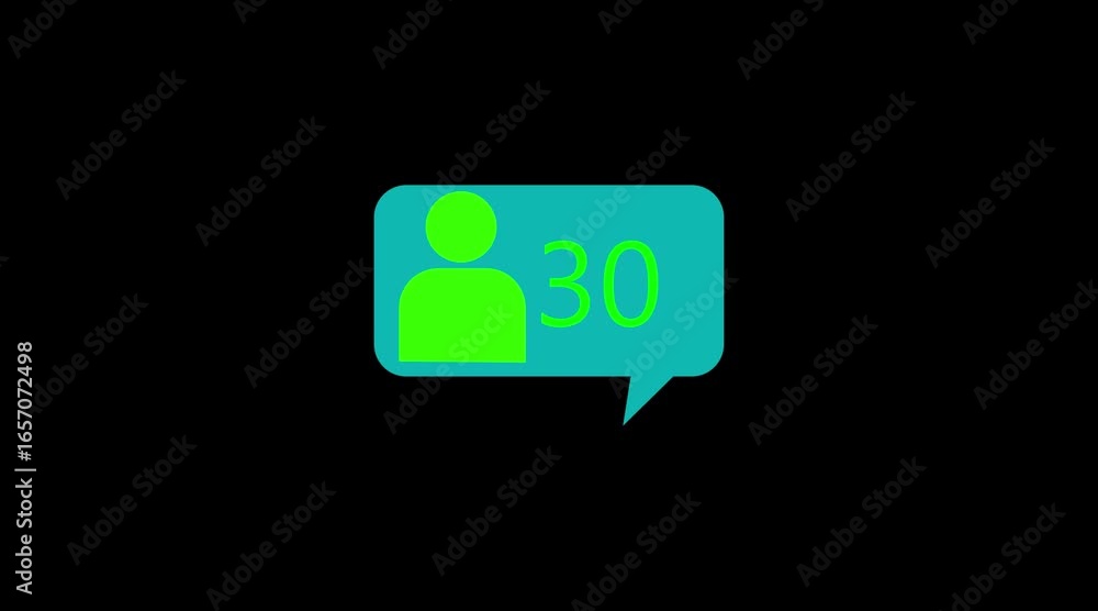 Poster green followers or friend requests counter going from 1 to 22 +. .man icon counting animated on a bl
