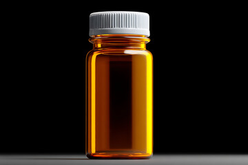 Amber glass vial with white cap, showcasing clear liquid, perfect for pharmaceutical, laboratory, or cosmetic product mockups and branding