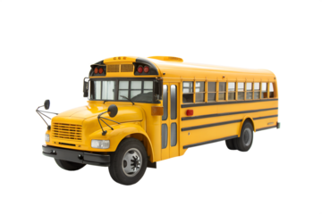 Isolated yellow school bus side view on transparent background
