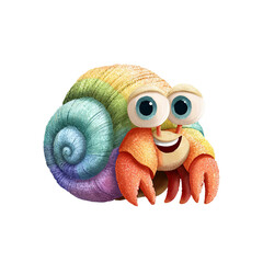 adorable animated hermit crab illustration
