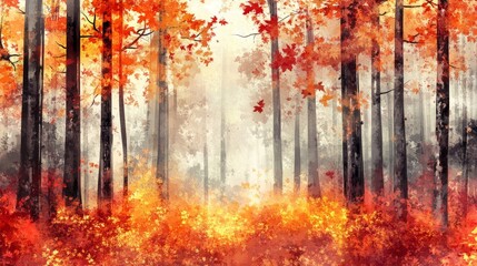 landscape with beautiful orange forest made with watercolor generative ai