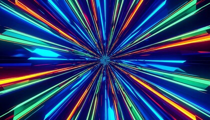 Fototapeta premium A vibrant, colorful, and dynamic tunnel effect radiates outward from the center, showcasing a spectrum of neon hues.