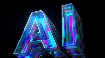 Futuristic 3D AI Typography with vibrant wires and Lights on background