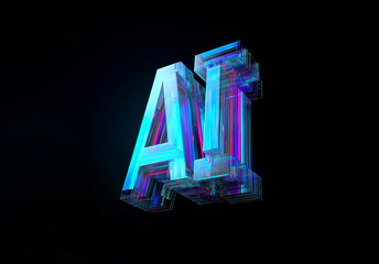 Futuristic 3D AI Typography with vibrant wires and Lights on background