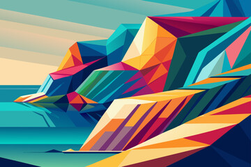 Vibrant Geometric Coastal Cliffs Abstract Landscape Illustration