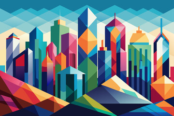 Vibrant Cityscape Geometric Abstract Urban Illustration