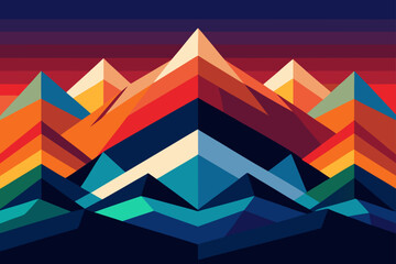 Geometric Mountain Landscape Vibrant Sunset Colors and Abstract Peaks