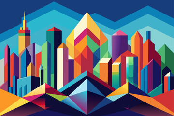 Vibrant Geometric Cityscape Abstract Urban Illustration