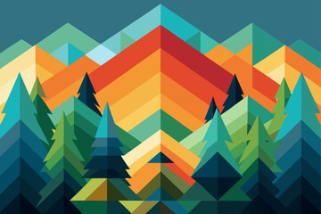 Geometric Mountain Landscape A Colorful Abstract Illustration