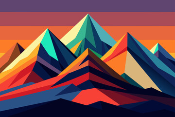Vibrant Geometric Mountain Landscape Sunset Hues and Abstract Peaks