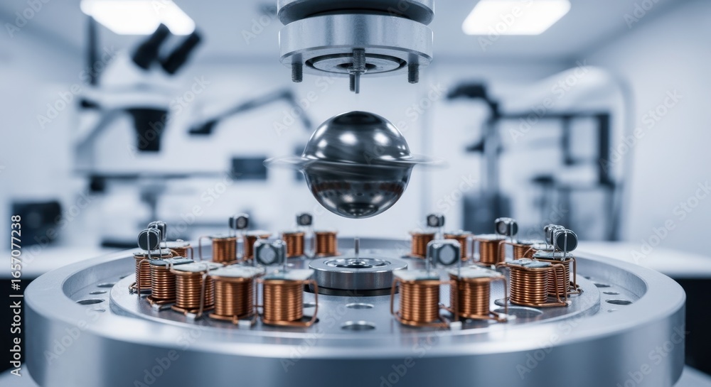 Poster macro detail of gyro spinning elements suspended in magnetic bearings during inertial navigation sys