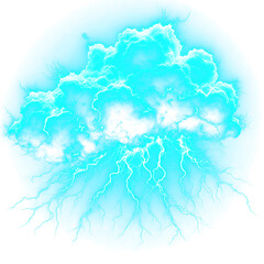 Obraz premium Vibrant Electric Cloud Burst with Jagged Lightning Strikes Isolated on a transparent background 