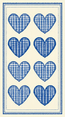 Blue Checkered Hearts Fabric Pattern