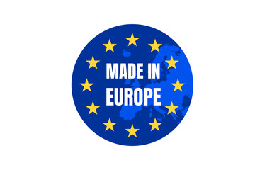Button of made in Europe, stamp of made in Europe,, european union flag