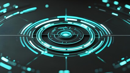 Futuristic Teal Tech HUD Interface Circular Digital Design Element Abstract Background