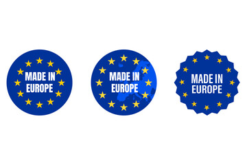 Set of button of made in Europe, stamp of made in Europe,, european union flag