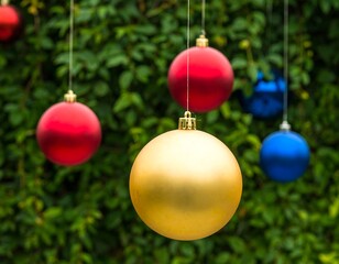 Christmas ornaments on greenery