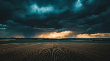 clouds laden with water over a valley, heavy rain generative ai