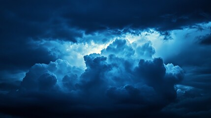 Naklejka premium large clouds, stormy skies, lightning, blue tones generative ai