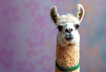 Obraz premium Llama's Elegant Stare: A llama with its friendly and innocent face with soft fleece. captured in an elegant pose. showing off his natural beauty.