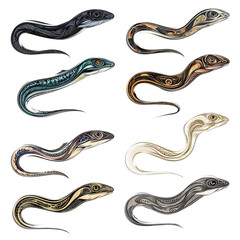 curved eel tribal pattern vector set for creative projects
