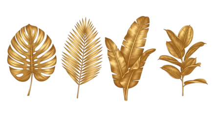 Golden Tropical Leaves Collection with Metallic Sheen and Intricate Vein Details.