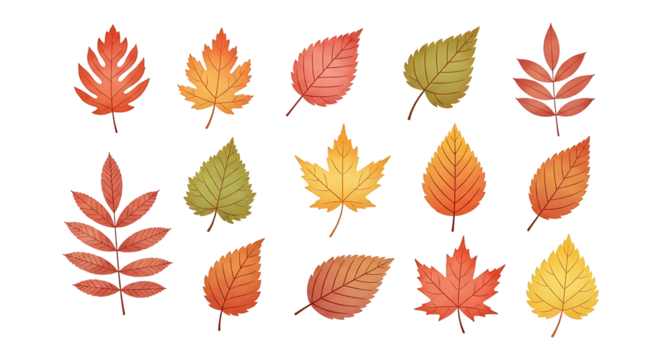Collection of Watercolor-Style Autumn Leaves: Red Orange Yellow and Green Foliage. - Powered by Adobe