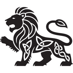 Lion silhouette isolated on white background, a simple and minimalist vector illustration of a heraldic animal with celtic knot design