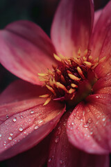 A vibrant pink flower, glistening with dew, evokes feelings of freshness and beauty.