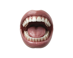 Naklejka premium 3D Open Mouth, Upper Lower Teeth, Tongue and Uvula, Realistic Human Anatomy, Detailed Oral Interior, Glossy Textures