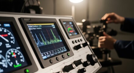 Closeup instrument panel displaying actuator signal feedback during deformable mirror adjustment in an optical calibration lab.