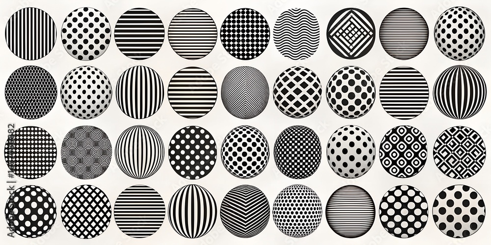 Poster a diverse collection of circular patterns featuring stripes, polka dots, grids, and geometric design