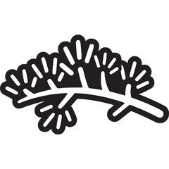 A stylized branch with clustered leaves, isolated on white background, representing nature, growth, and botanical elements