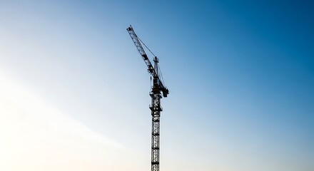 Obraz premium Construction Crane Silhouette Against Gradient Blue Sky