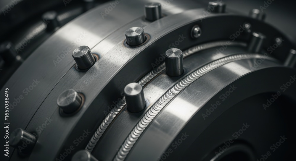 Poster highmagnification shot of a gas centrifuge rotors outer shell showing precision welds and balanced m