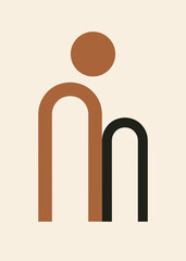 Minimalist abstract art with arcs and circles. Geometric, terracotta, black, and beige. Neutral colors. Modern decor.