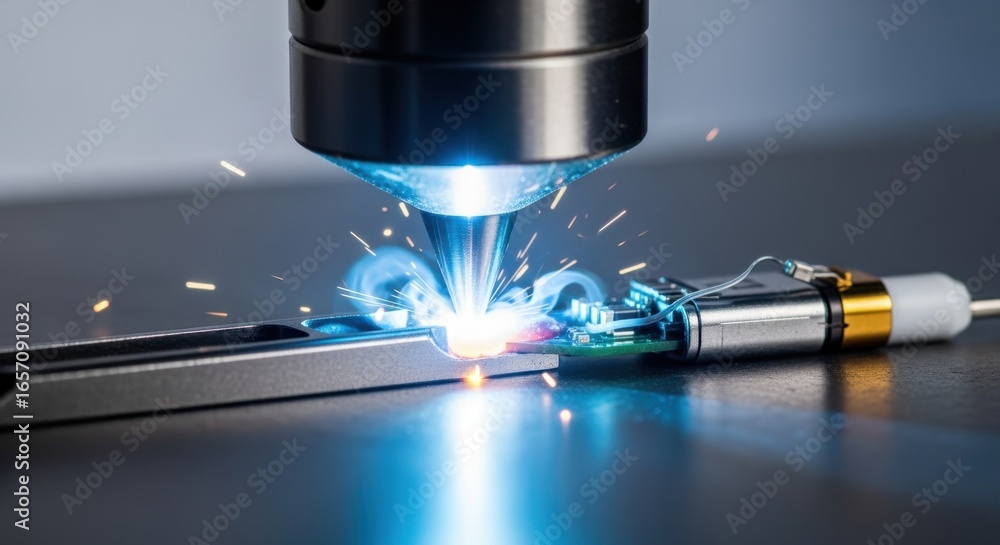 Poster highmagnification image capturing laser welding beam fusing metal housing of implantable biosensors 