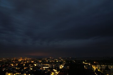 Thunderstorm with lightning above Nymburk town captured during night