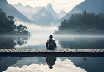 Tranquil moment by the water’s edge at a serene lake during early morning