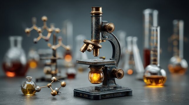 Antique Microscope in a Scientific Laboratory Setting